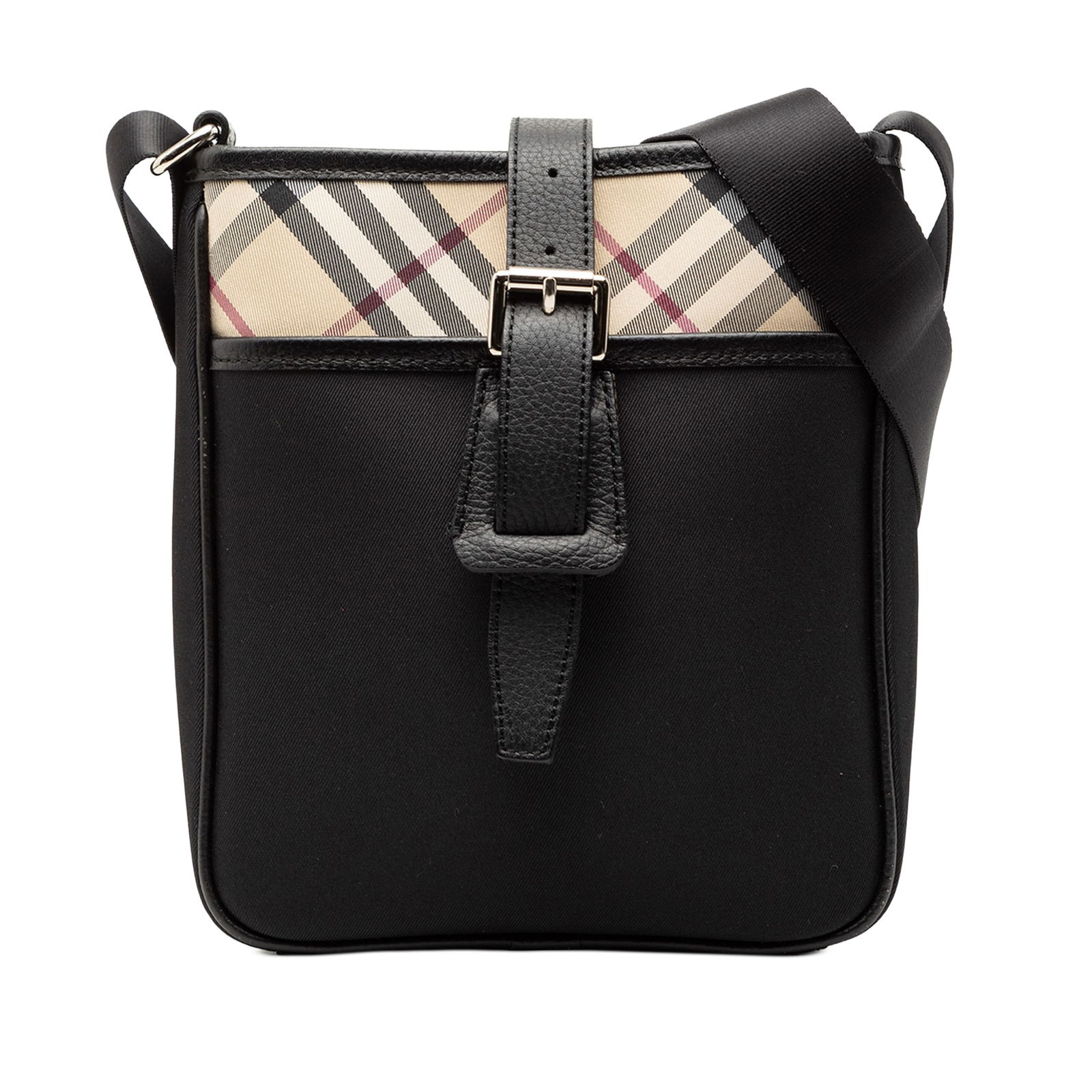 Canvas Crossbody Bag with Nova Check Trim and Adjustable Strap by Burberry: Canvas Crossbody Bag with Nova Check Trim and Adjustable Strap by Burberry This Burberry Nova Check Trimmed Canvas Crossbody bag features a durable nylon body with leather trim and an adjustable flat