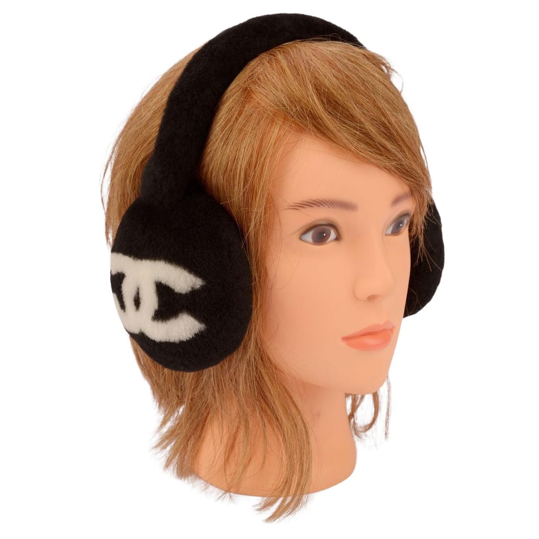 Black Shearling Chanel CC Logo Earmuffs from Italy (1 of 5)