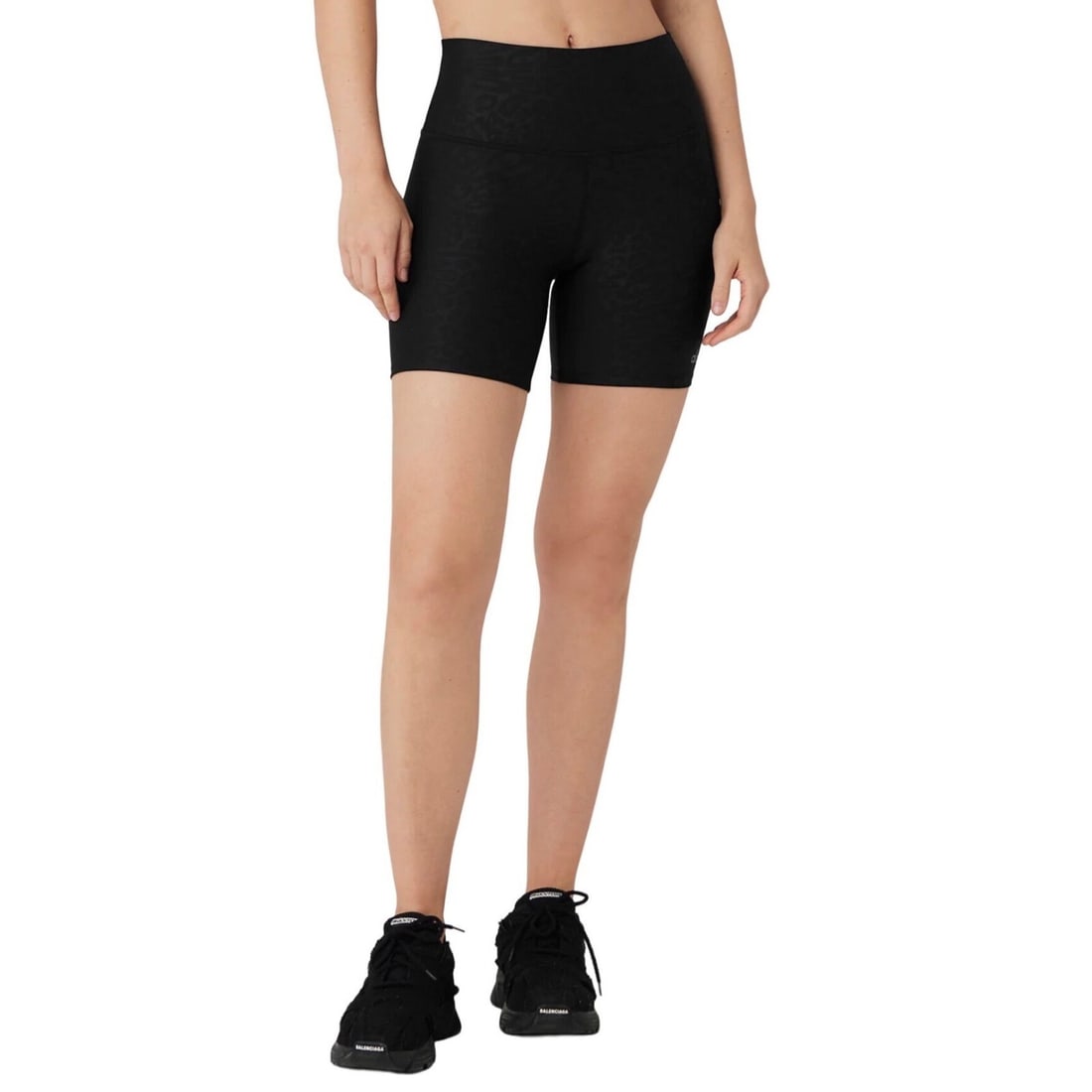 ALO Yoga AIRBRUSH REV IT UP Bra & 5" Leopard Biker Shorts Set Black XS (1 of 11)