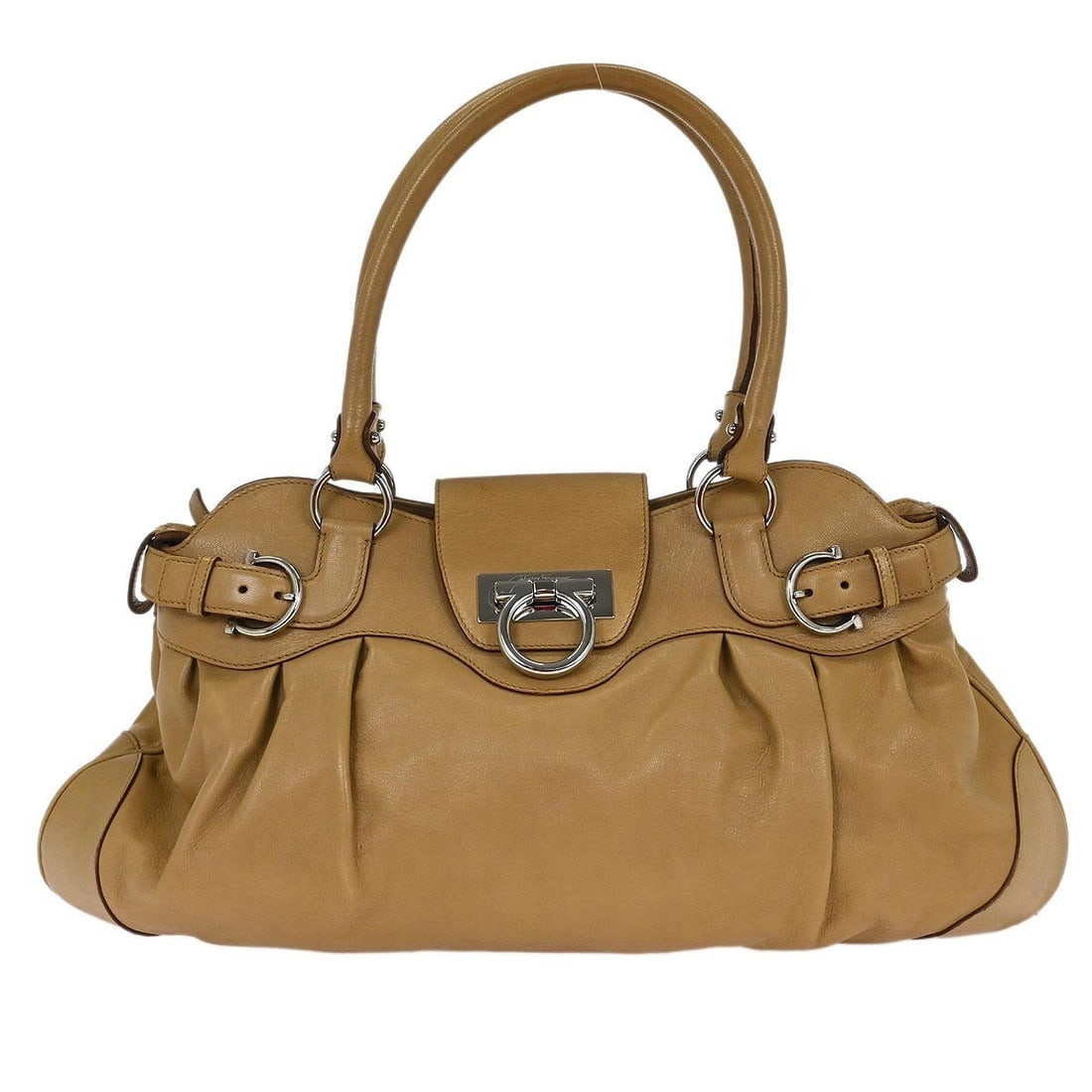 Beige Leather Gancini Top Handle Bag by Salvatore Ferragamo (1 of 10)