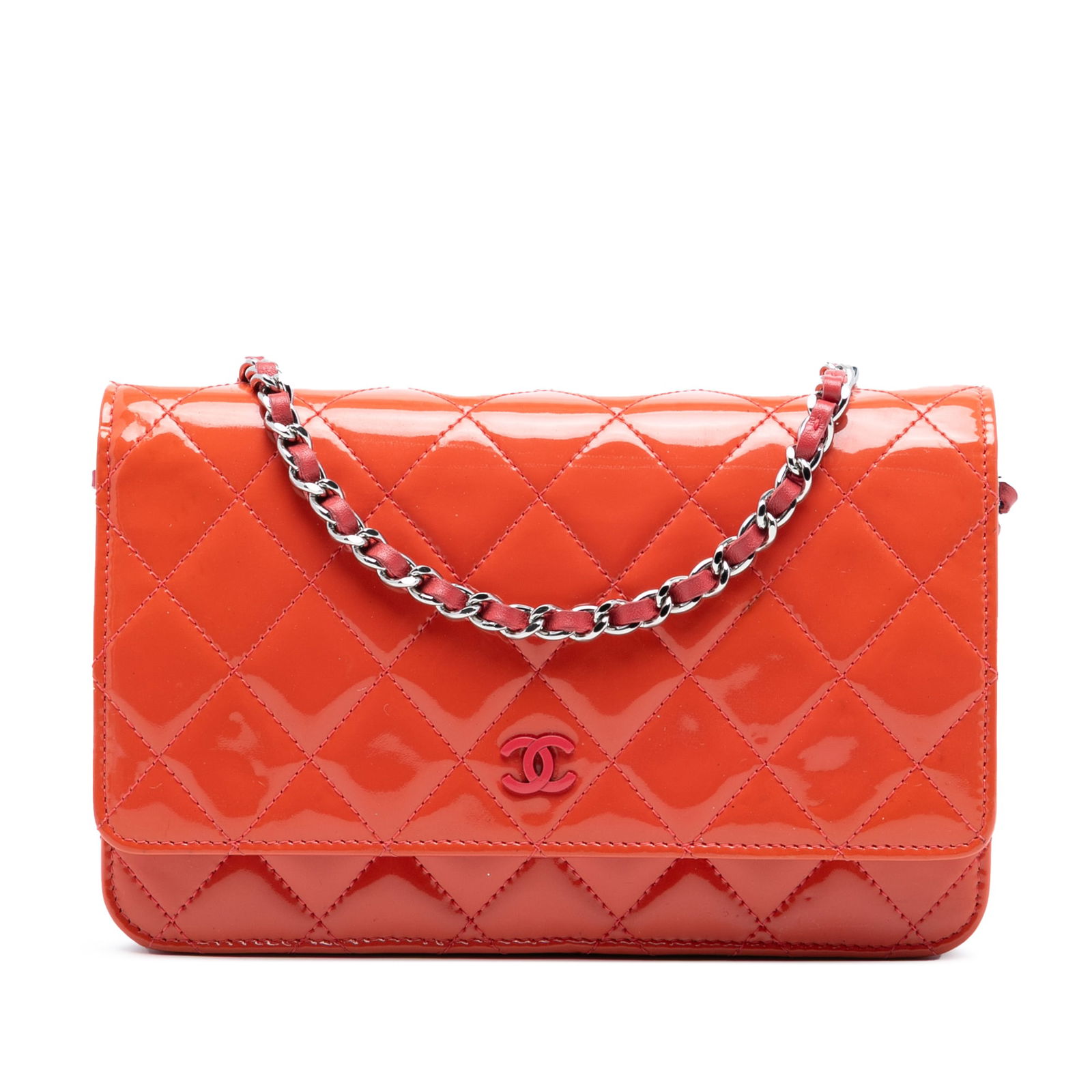 Orange Patent Leather Chain Wallet with Quilted CC Design by Chanel (1 of 7)