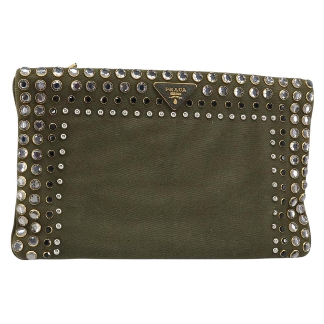Prada Khaki Gold Canvas Bijoux Clutch Bag Italy (1 of 18)