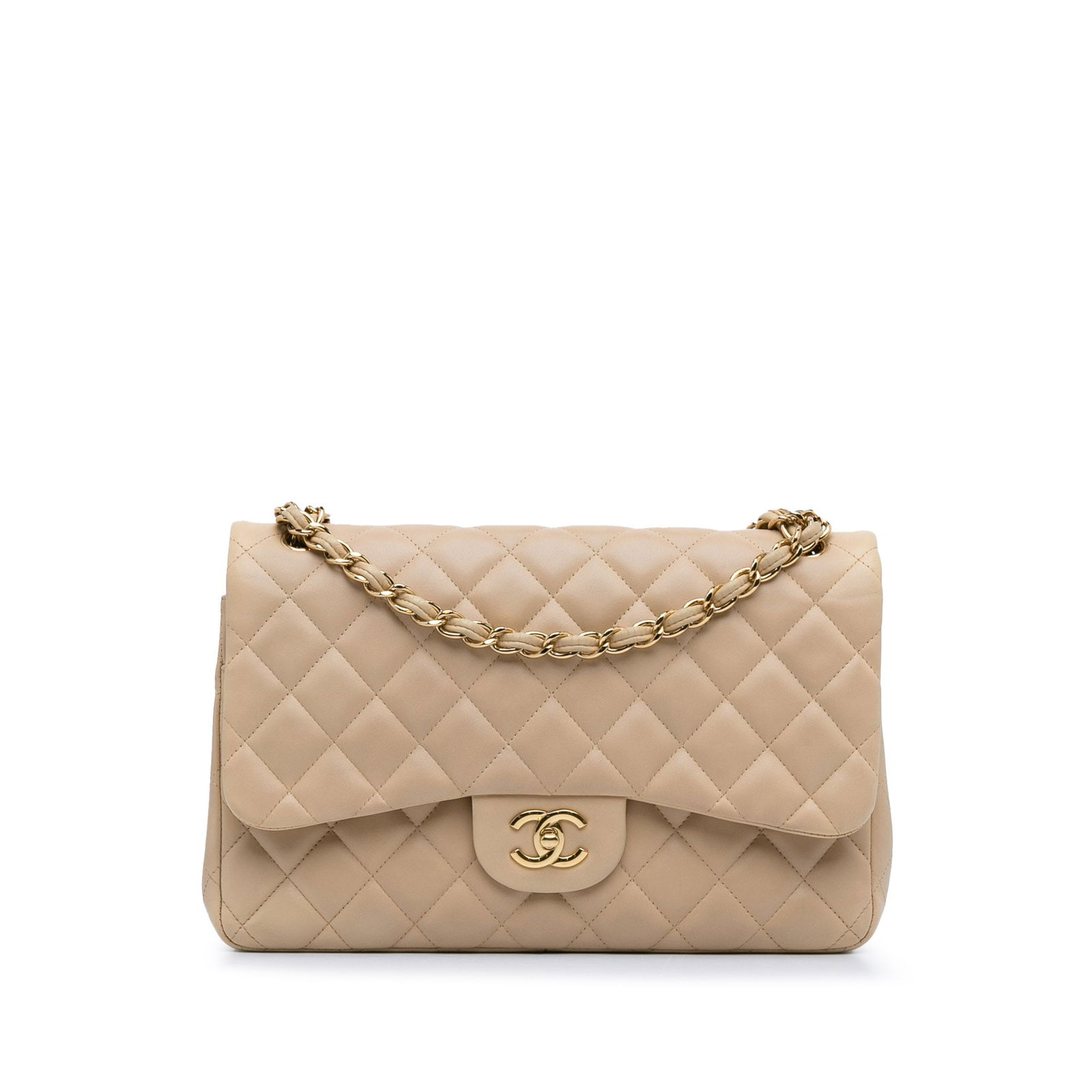 Chanel Jumbo Classic Double Flap Brown Lambskin Handbag: Chanel Jumbo Classic Double Flap Brown Lambskin Handbag The Chanel Jumbo Classic Lambskin Double Flap is a sophisticated handbag crafted from luxurious lambskin leather. This iconic piece features ele