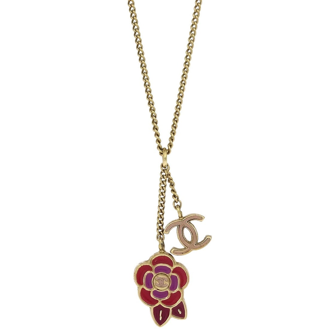 Chanel Gold Plated CC Camellia Chain Necklace 05P: Chanel Gold Plated CC Camellia Chain Necklace 05P This exquisite Chanel CC Chain Necklace features a beautifully crafted CC Camellia pendant, showcasing the brand's iconic design. The necklace is made