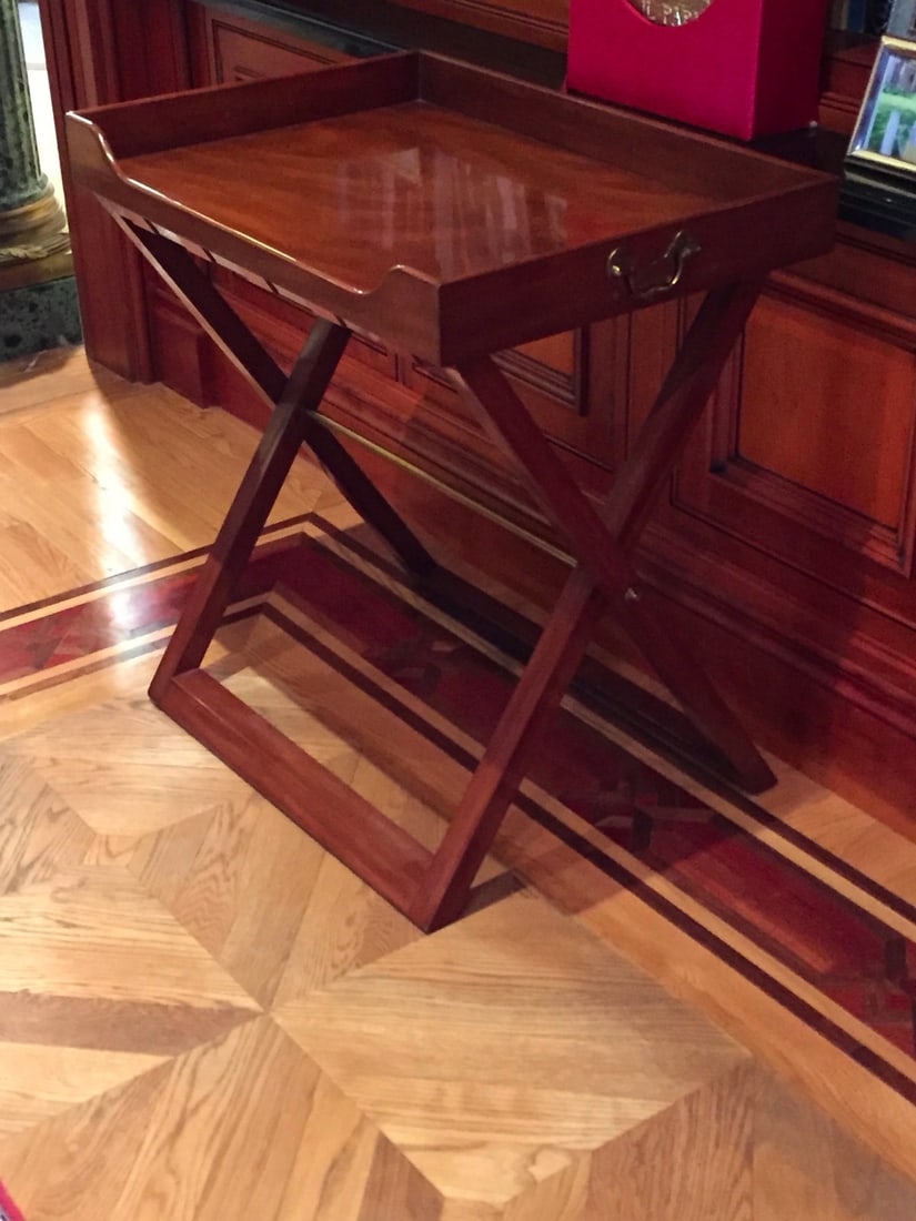 Ralph Lauren Original Art Moderne Butler Wooden Table with Bronze Handles: Ralph Lauren Original Art Moderne Butler Wooden Table with Bronze Handles This exquisite Ralph Lauren butler wooden table showcases outstanding craftsmanship and a stunning Art Moderne style. Made fro
