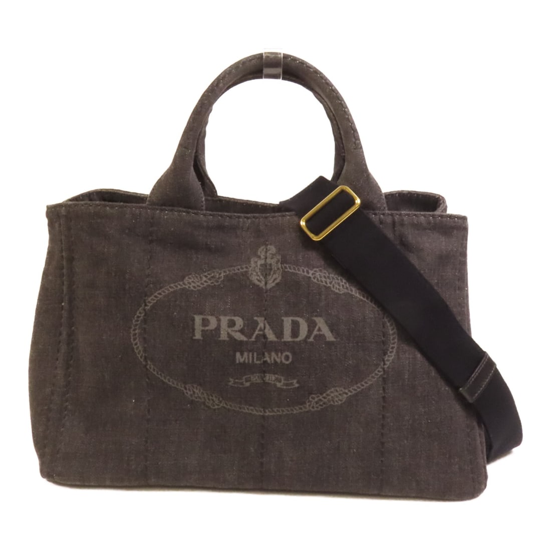 Prada Black Denim Canapa Two-Way Shoulder Bag with Gold Hardware (1 of 14)