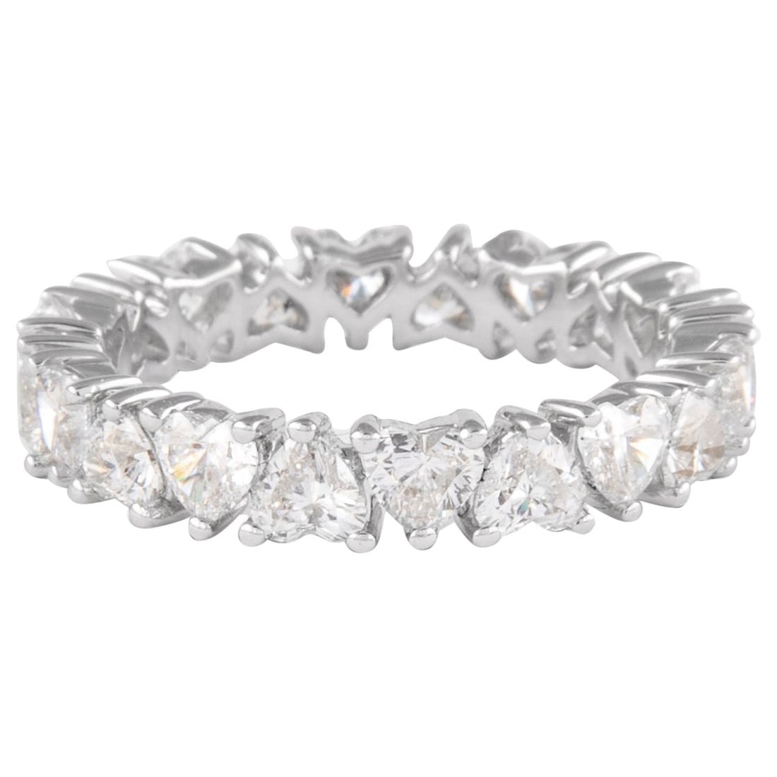 2.82ct Heart Diamond Eternity Band 18k White Gold: 2.82ct Heart Diamond Eternity Band 18k White Gold This exquisite eternity band features 20 heart-shaped brilliant diamonds totaling 2.82 carats, showcasing D-F color and VVS clarity. Crafted from 18k