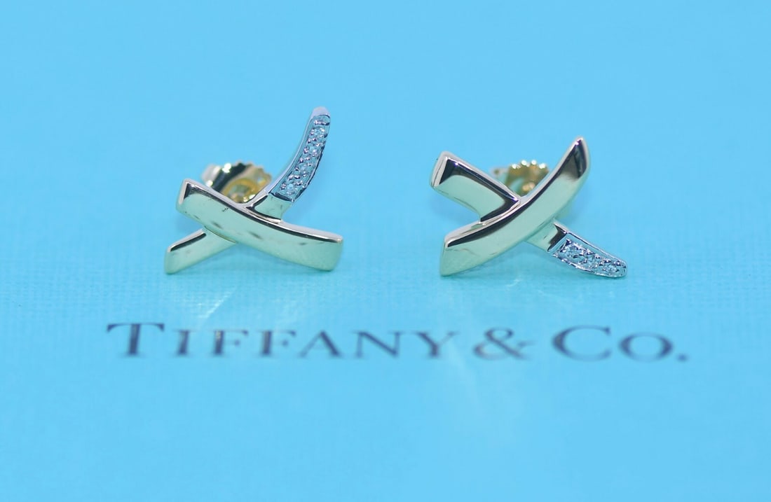 Tiffany & Co Paloma Picasso 18K Yellow Gold Diamond Stud Earrings (1 of 3)