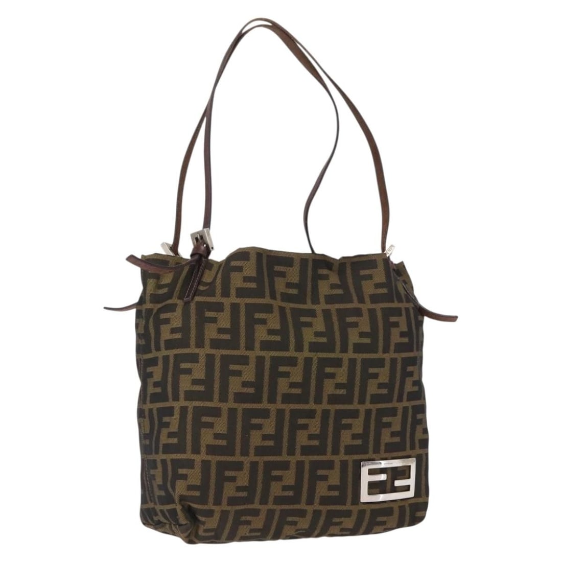 Fendi Zucca Canvas Black Brown Italian Designer Handbag: Fendi Zucca Canvas Black Brown Italian Designer Handbag This FENDI Zucca Canvas handbag features the signature black and brown Zucca pattern, crafted in Italy. The bag offers a classic silhouette with