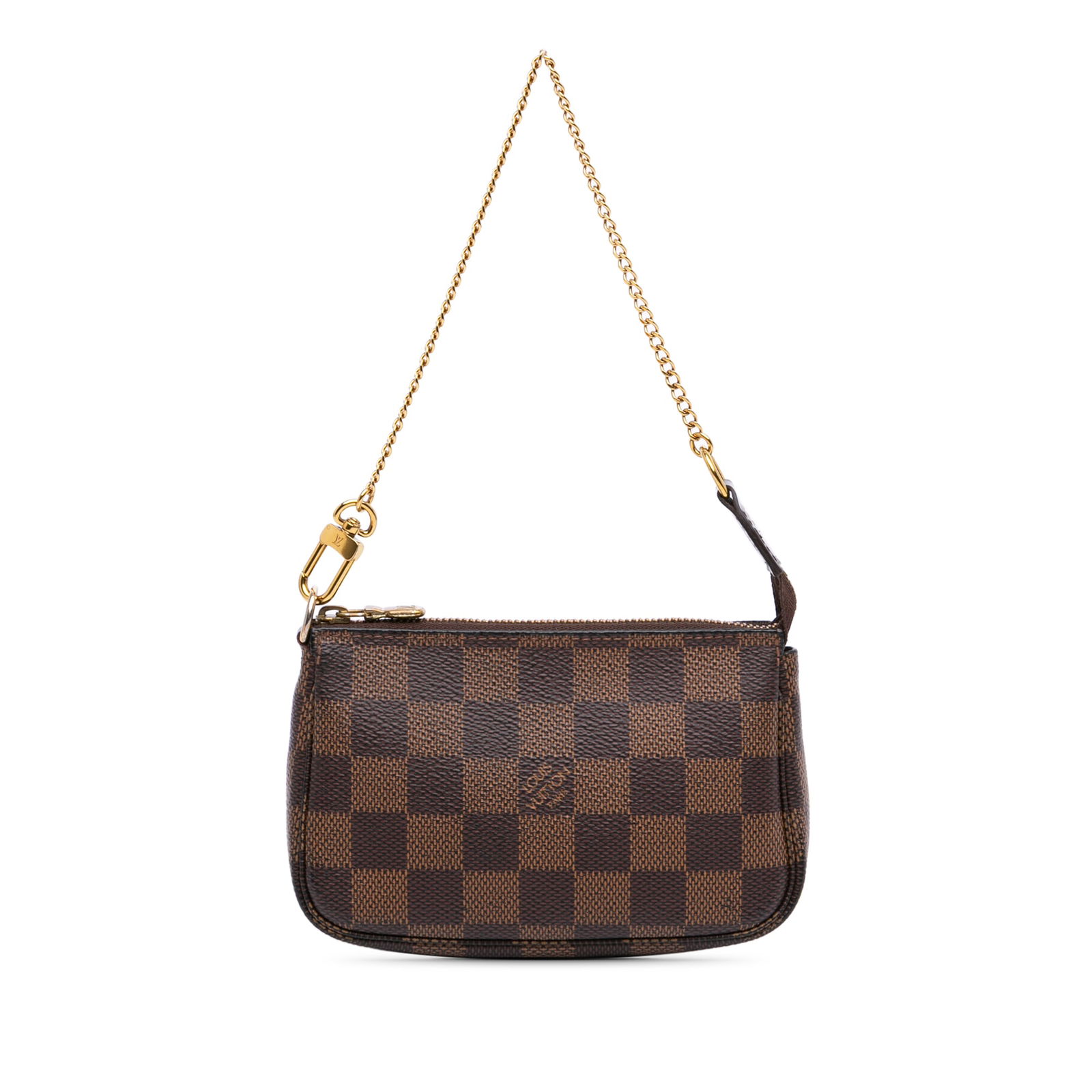 Louis Vuitton Damier Ebene Mini Pochette Chain Bag: Louis Vuitton Damier Ebene Mini Pochette Chain Bag The Louis Vuitton Damier Ebene Mini Pochette Accessoires is a stylish and compact bag crafted from signature damier ebene canvas. This elegant access