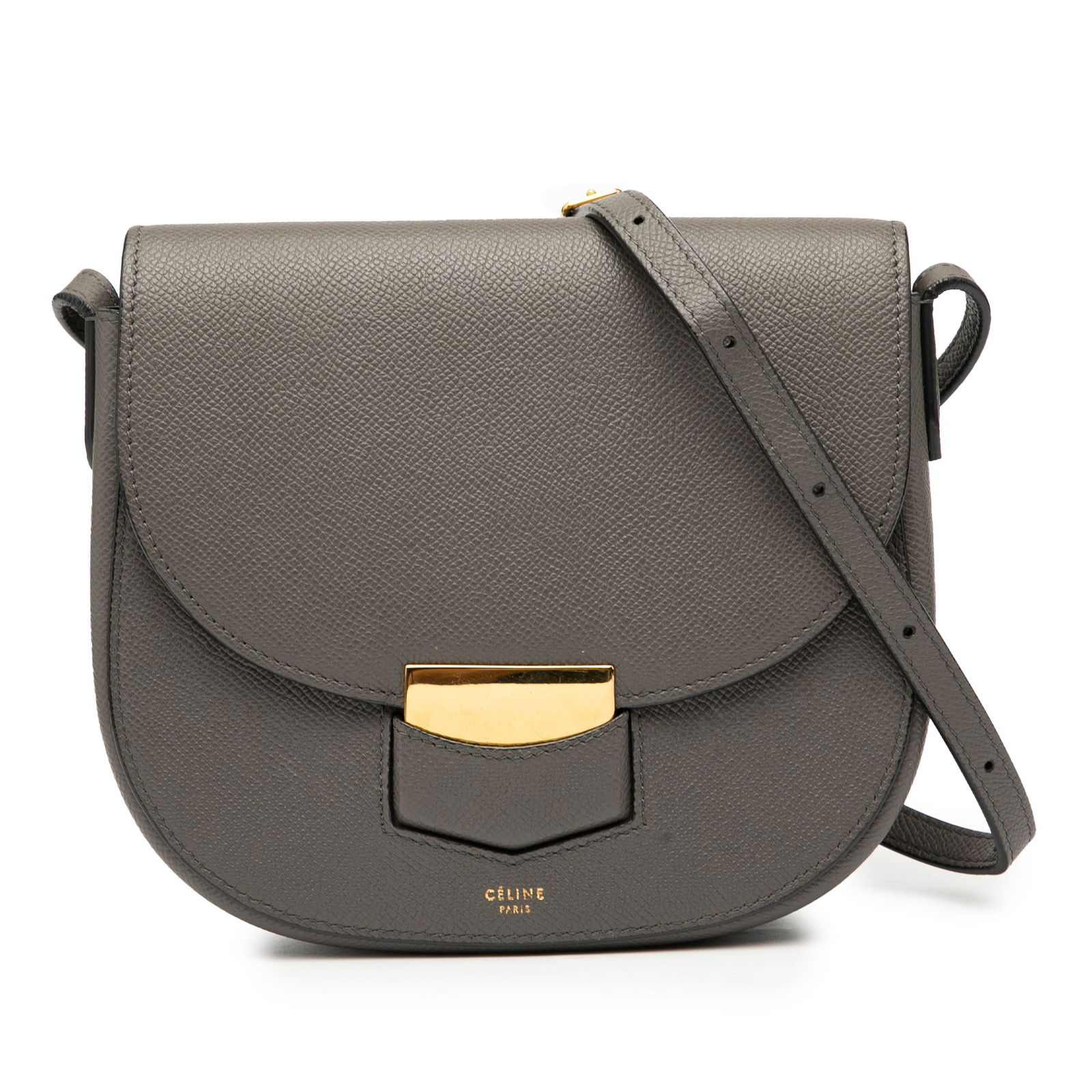 Celine Gray Small Grained Calfskin Trotteur Crossbody Bag: Celine Gray Small Grained Calfskin Trotteur Crossbody Bag The Celine Small Grained Calfskin Trotteur Crossbody is a stylish and practical accessory crafted from high-quality leather. This bag features