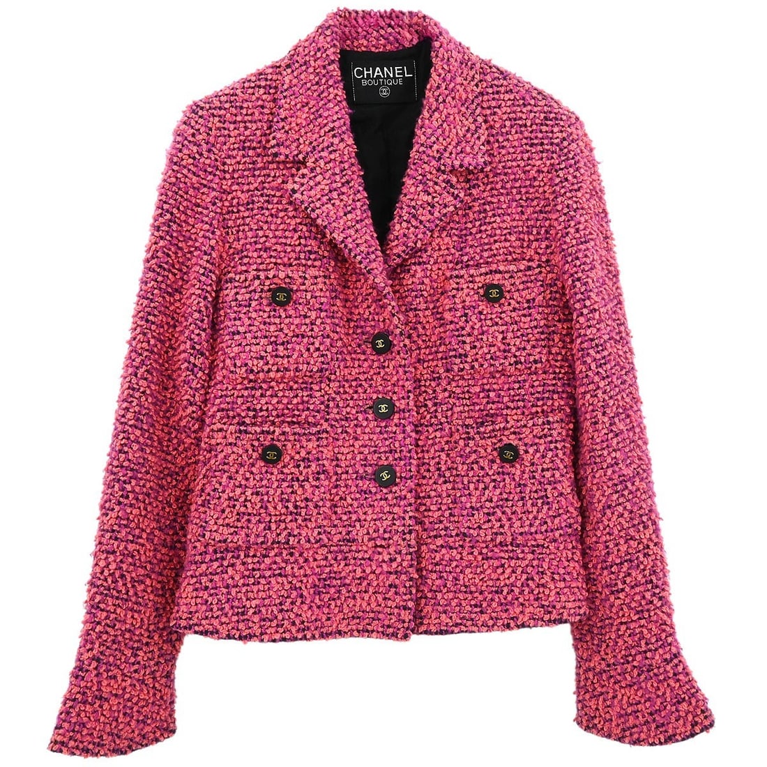 Chanel Vintage Pink Single Breasted Wool Jacket: Chanel Vintage Pink Single Breasted Wool Jacket Elevate your wardrobe with this timeless Chanel Pink Single Breasted Jacket, perfect for both casual and formal occasions. Made from a luxurious blend o