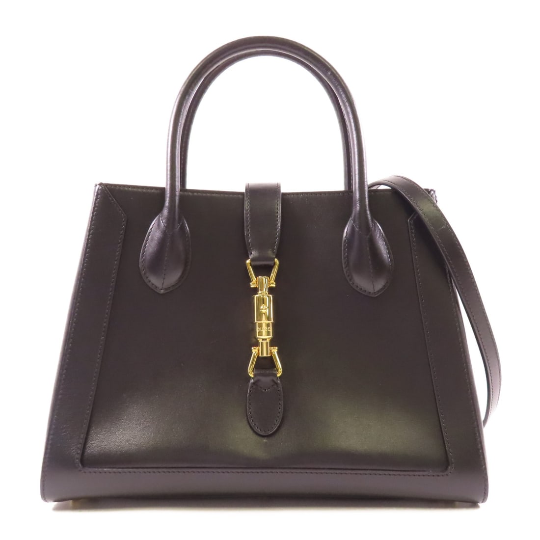 GUCCI GG GHW Jackie 2 Way Shoulder Bag Black Calfskin Leather: GUCCI GG GHW Jackie 2 Way Shoulder Bag Black Calfskin Leather This elegant Gucci GG GHW Jackie Leather Top 2 Way Shoulder Bag is crafted from premium calfskin leather, offering a luxurious touch and d
