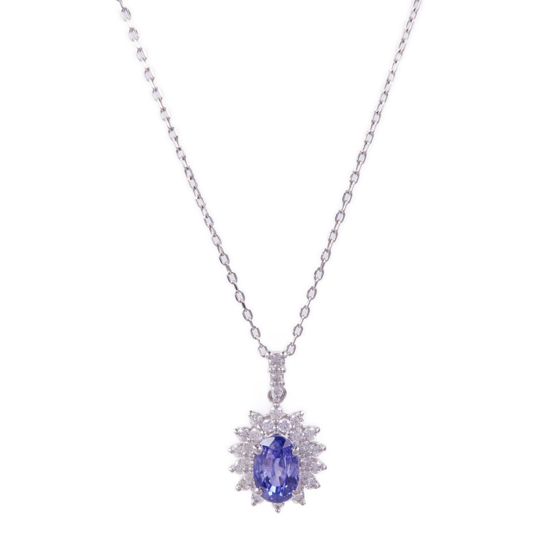 JEWELRY Sapphire Necklace in PT900 Platinum with Blue Stone (1 of 8)