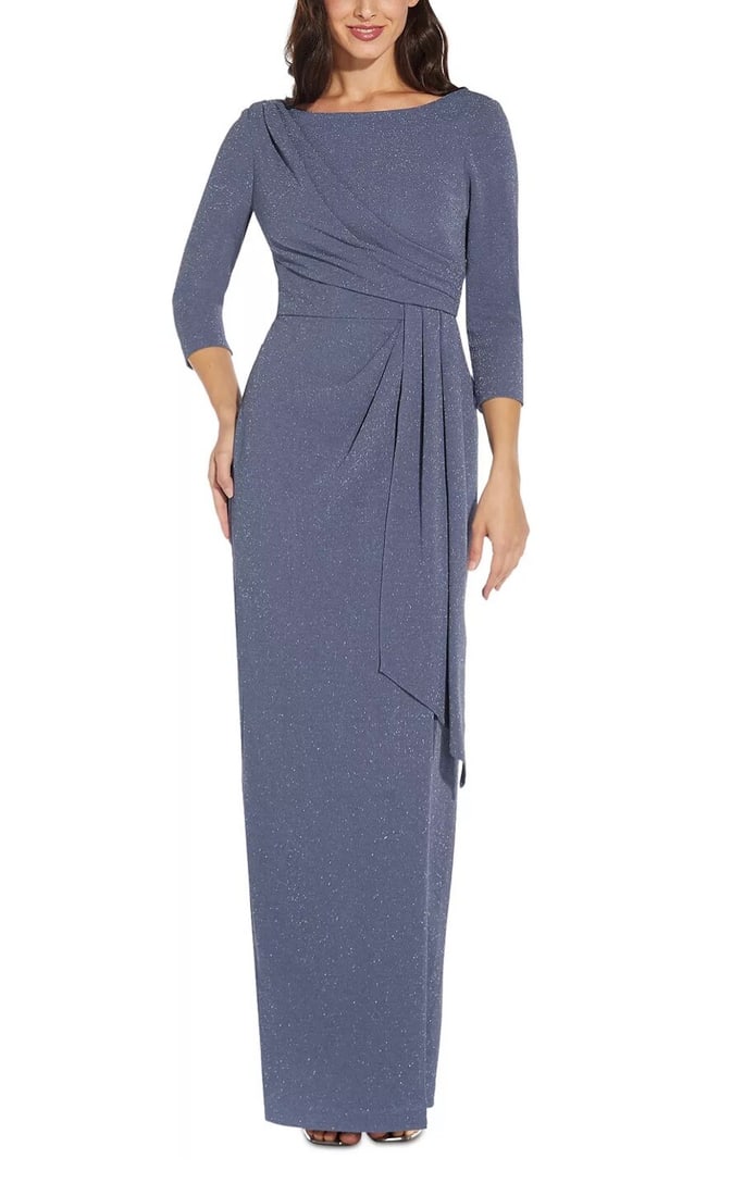 Adrianna Papell Steel Blue Metallic Gathered Waist Ball Gown (1 of 4)