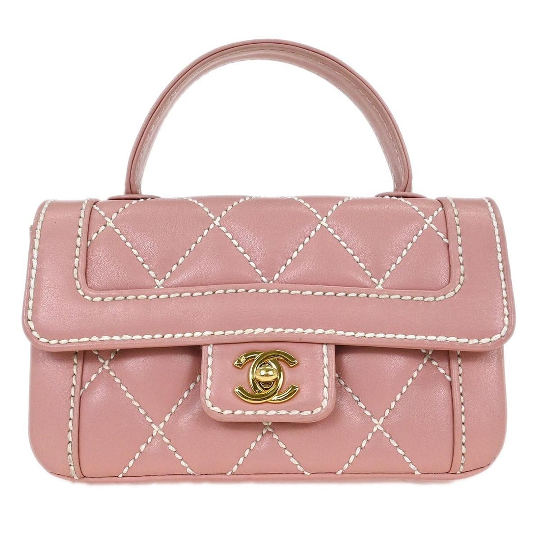 Chanel Small Pink Leather Top Handle Purse with 8 Inch Width (1 of 10)
