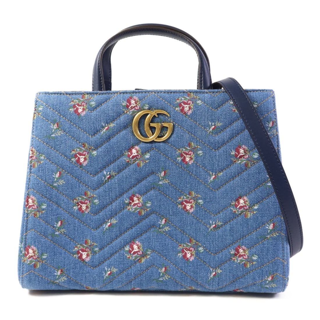GUCCI Marmont GG 2 Way Shoulder Bag Denim Blue 448054 (1 of 14)