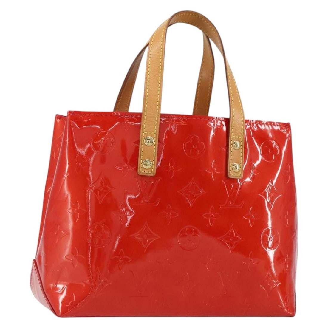 LOUIS VUITTON Monogram Vernis Reade PM Hand Bag Red M91088 Auth: LOUIS VUITTON Monogram Vernis Reade PM Hand Bag Red M91088 Auth This authentic LOUIS VUITTON Monogram Vernis Reade PM Hand Bag showcases a striking red patent leather exterior, perfect for adding a po