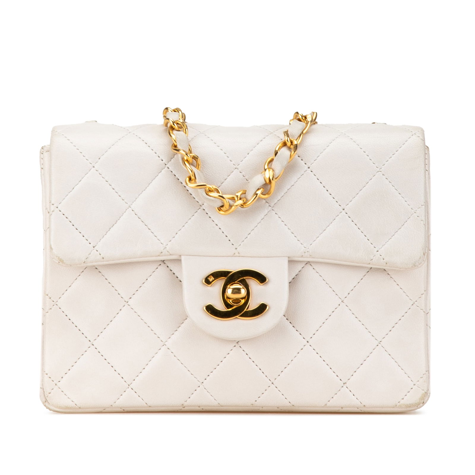 Chanel Mini Square Classic White Lambskin Flap Crossbody Bag (1 of 10)