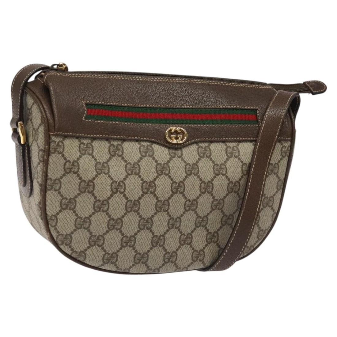 GUCCI GG Supreme Sherry Line PVC Shoulder Bag Beige Gold Auth 001 123 0918: GUCCI GG Supreme Sherry Line PVC Shoulder Bag Beige Gold Auth 001 123 0918 Introducing the GUCCI GG Supreme Web Sherry Line Bag, a stylish shoulder bag crafted from premium PVC leather in a sophistica