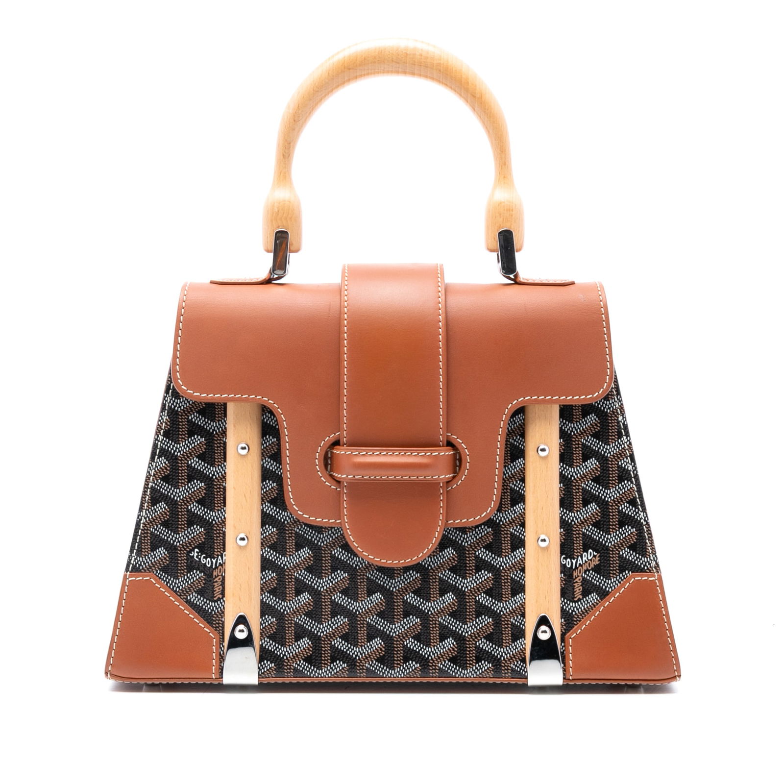 Goyard Goyardine Saigon PM Black Canvas Handbag with Wood Handle (1 of 7)