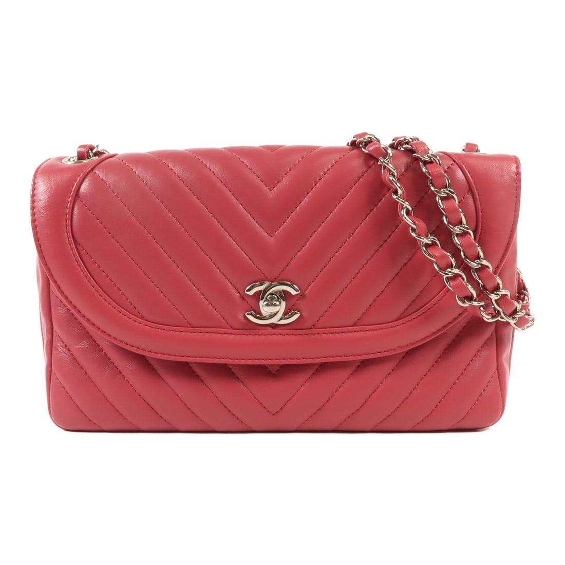 CHANEL Red Calfskin Leather Shoulder Bag with Silver Hardware (1 of 11)