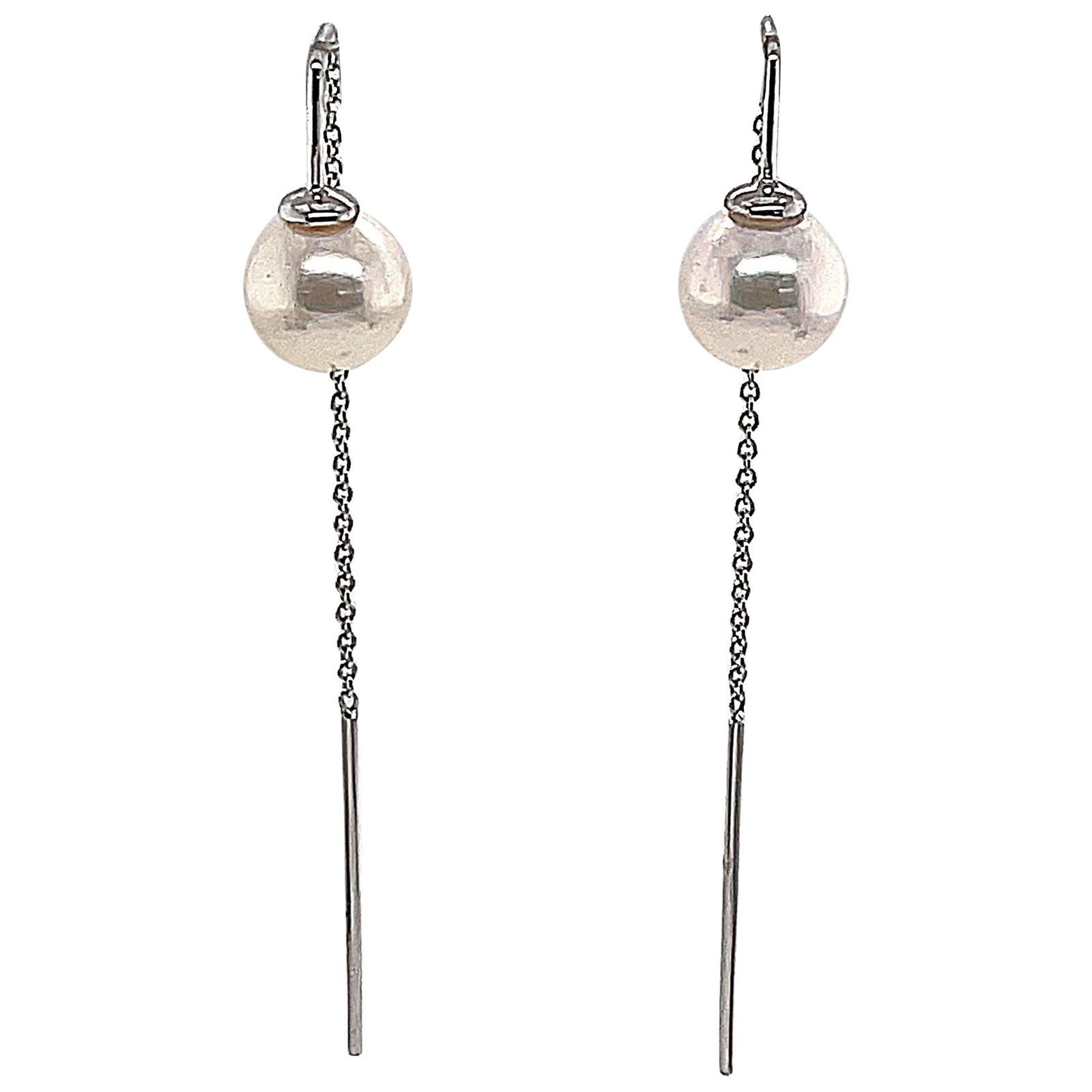 Harbor Diamonds 14K White Gold Akoya Threader Earrings 2.25in: Harbor Diamonds 14K White Gold Akoya Threader Earrings 2.25in Elevate your style with these stunning 14 Karat White Gold Akoya Threader Earrings. Crafted from high-quality 14k white gold, these contem