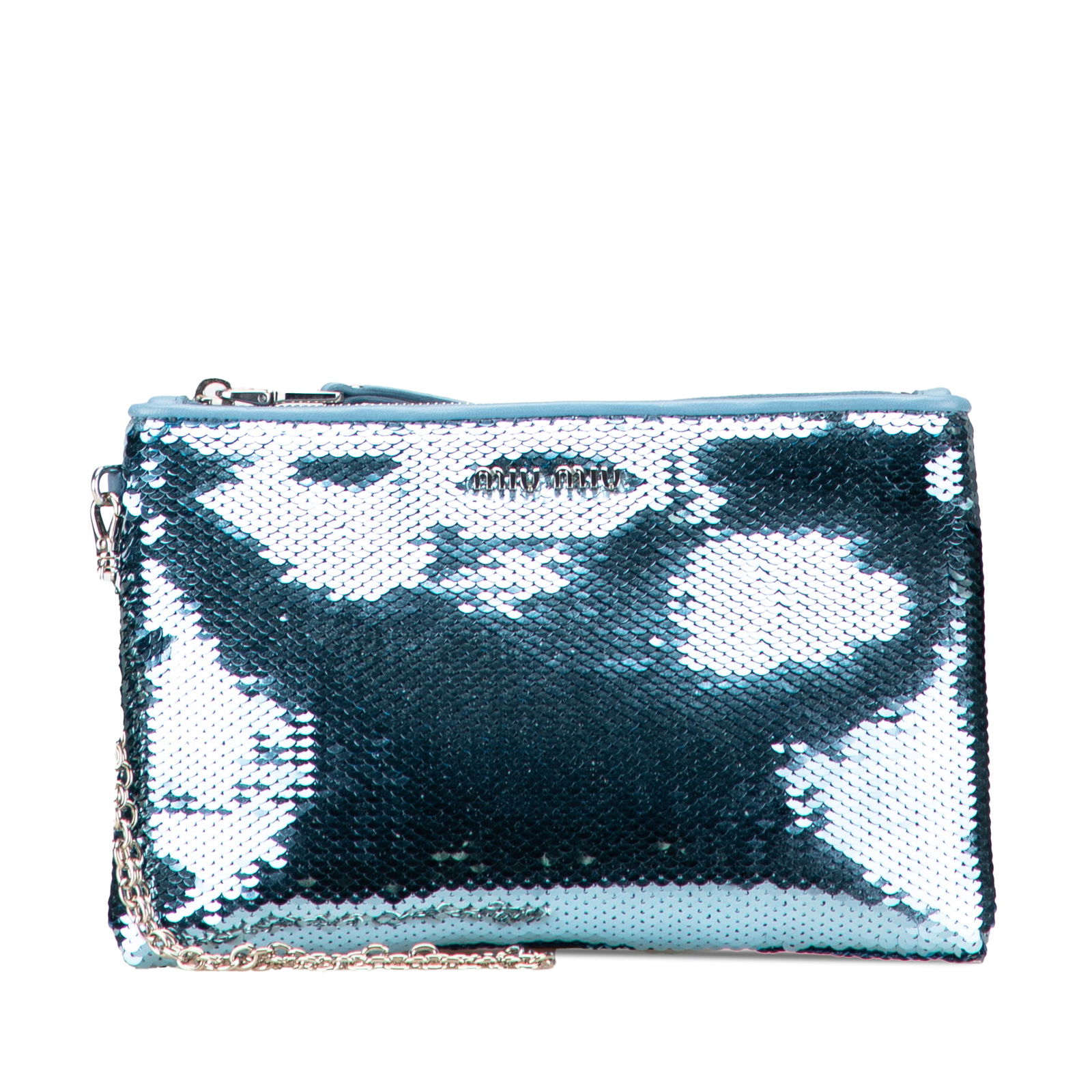 Miu Miu Blue Sequin Clutch with Chain Strap (1 of 11)