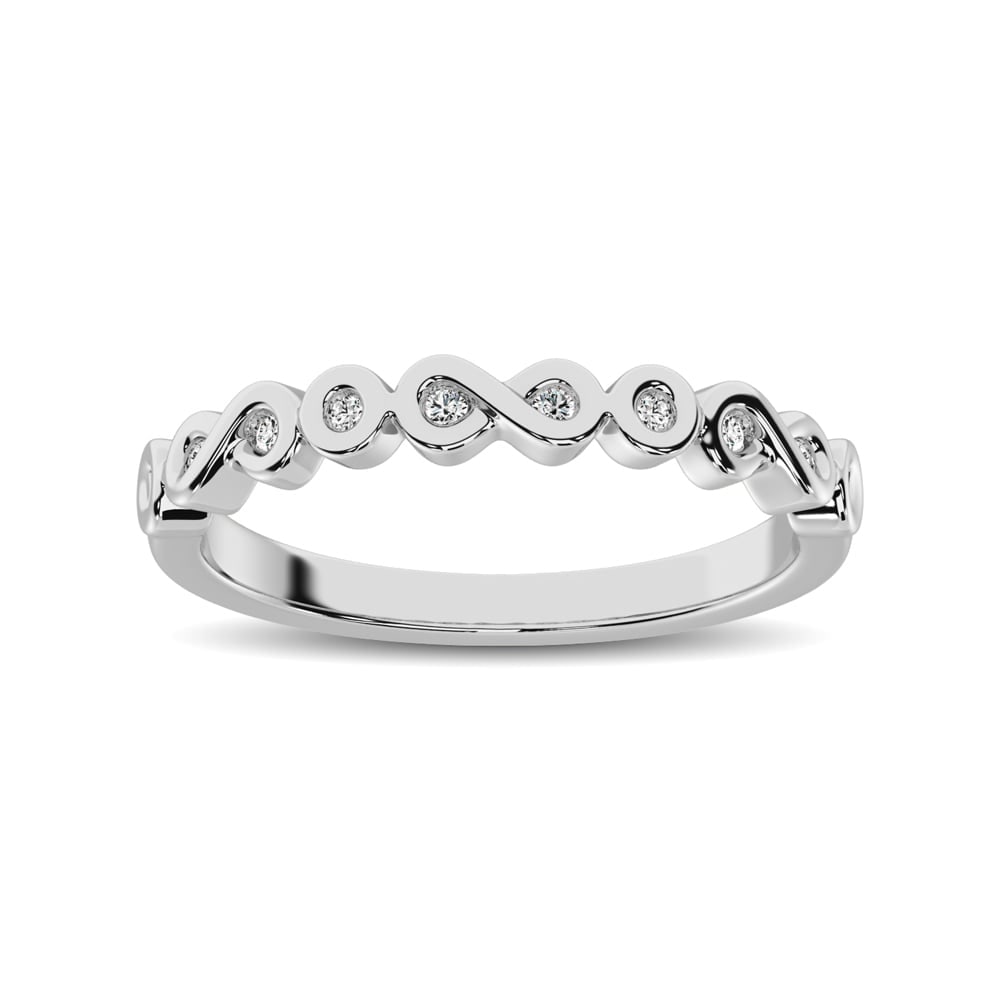 14K White Gold 1/10 Ct.tw Diamond Band: 14K White Gold 1/10 Ct.tw Diamond Band Crafted in cool 14K white gold, this mirrored design features a single diamond in a round bezel setting alternating with a diamond in a teardrop-shaped frame. Ra