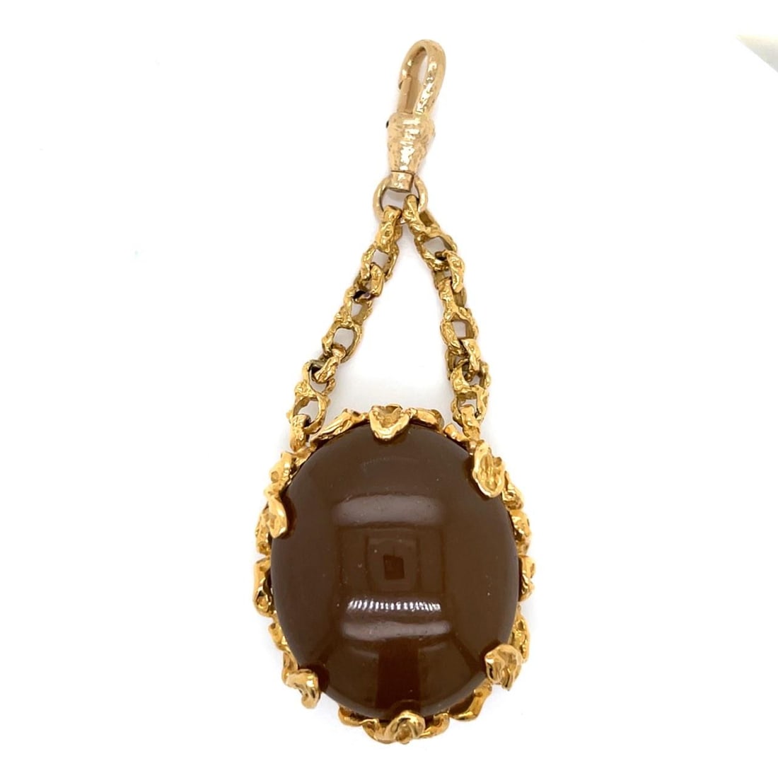 Chalcedony Pendant in 18K and 14K Yellow Gold by Arthur King 3.25": Chalcedony Pendant in 18K and 14K Yellow Gold by Arthur King 3.25" This pendant by Arthur King features a combination of 18K and 14K yellow gold, set with chalcedony. The piece weighs 49.2 grams and m