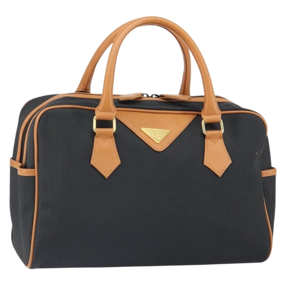 Saint Laurent Black PVC Boston Bag with Gold Accents and Padlock: Saint Laurent Black PVC Boston Bag with Gold Accents and Padlock This is a Saint Laurent Boston bag crafted from black and gold PVC leather. The bag features a structured silhouette with dual handles