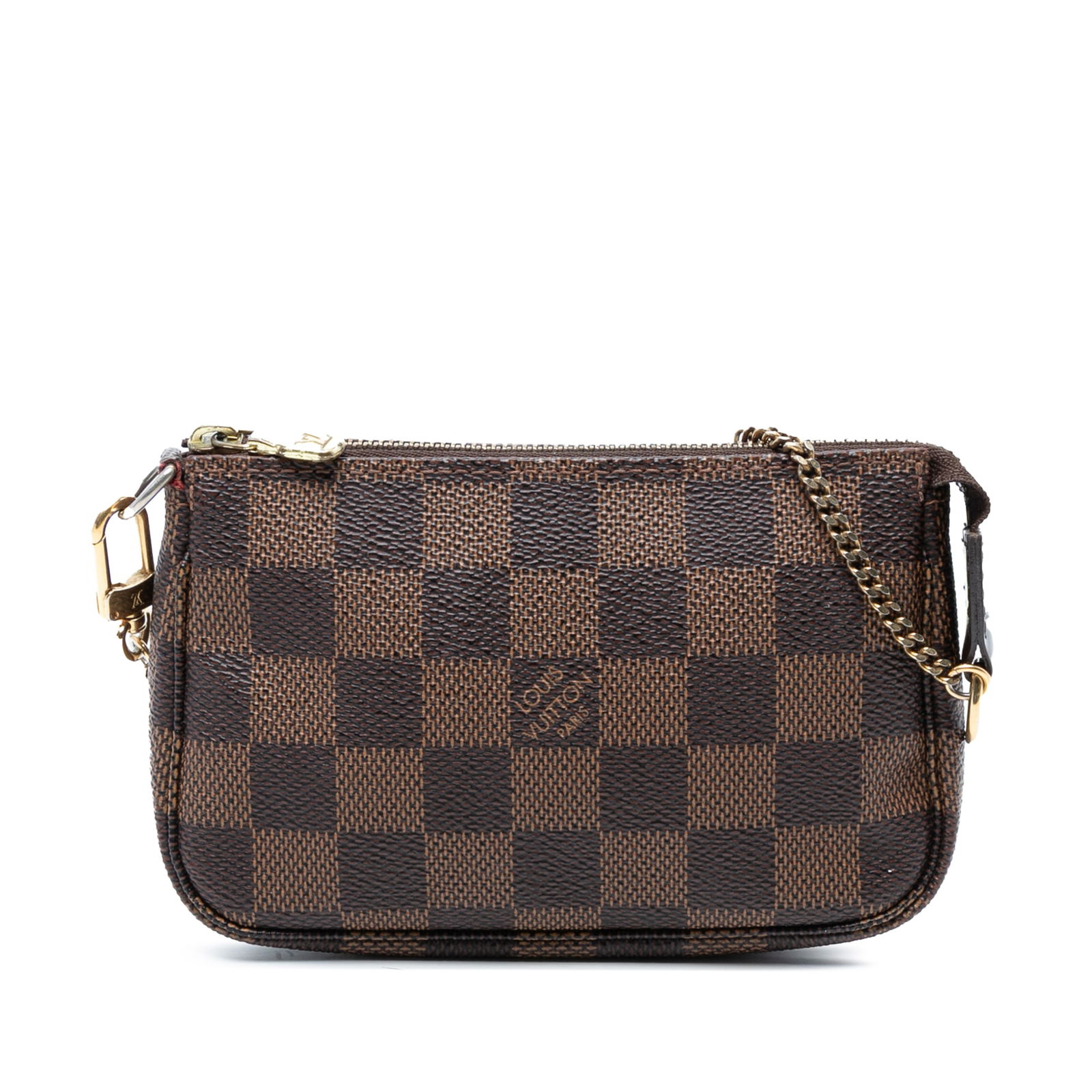 Louis Vuitton Damier Ebene Mini Pochette Accessoires Brown Fabric Bag: Louis Vuitton Damier Ebene Mini Pochette Accessoires Brown Fabric Bag The Louis Vuitton Damier Ebene Mini Pochette Accessoires is a stylish and compact bag crafted from damier ebene canvas. It feature