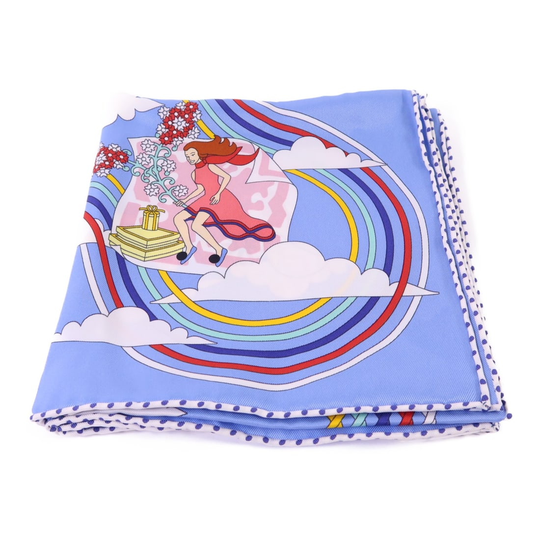 Blue Silk 65x65 Scarf from Hermes France: Blue Silk 65x65 Scarf from Hermes France This Hermes scarf is crafted from silk in a blue color. It features a regular size and is made in France. The scarf shows reasonable wear and tear, reflecting