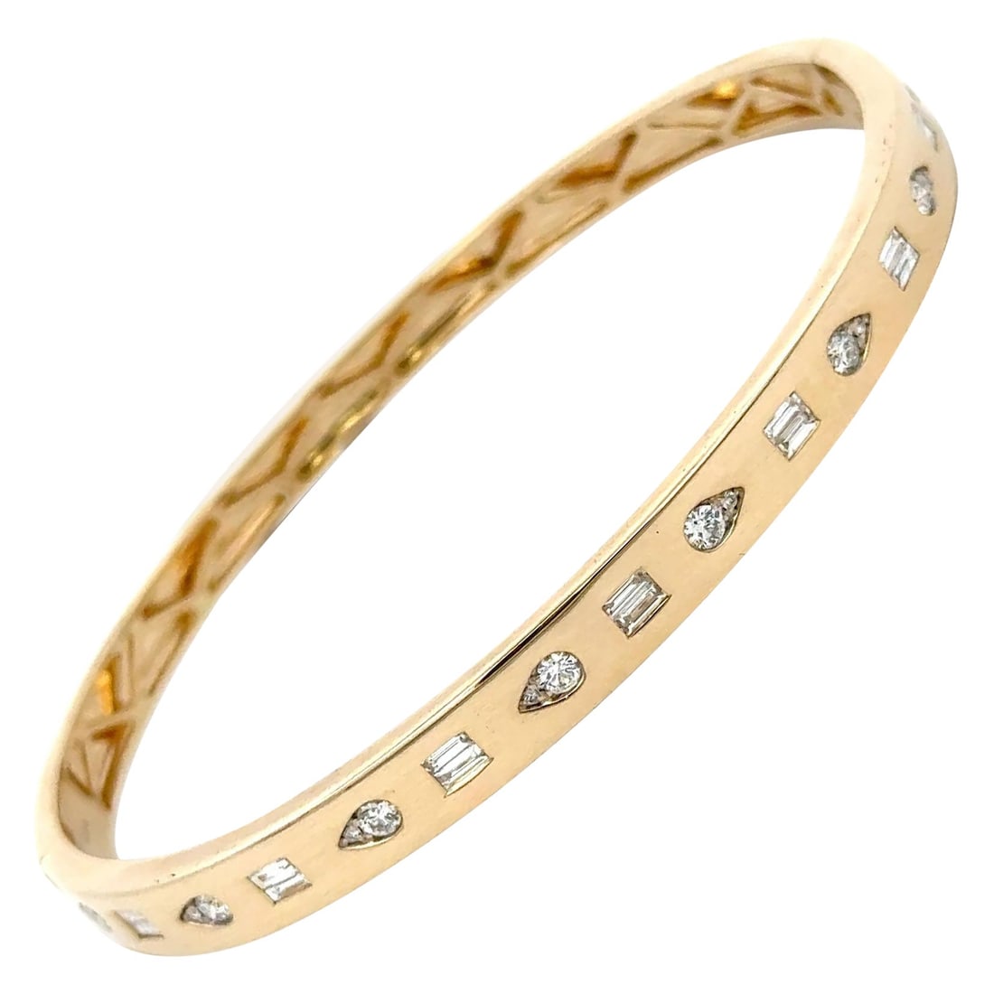 14K Yellow Gold Oval Diamond Bangle Bracelet 0.75 Carat 12.9g (1 of 9)