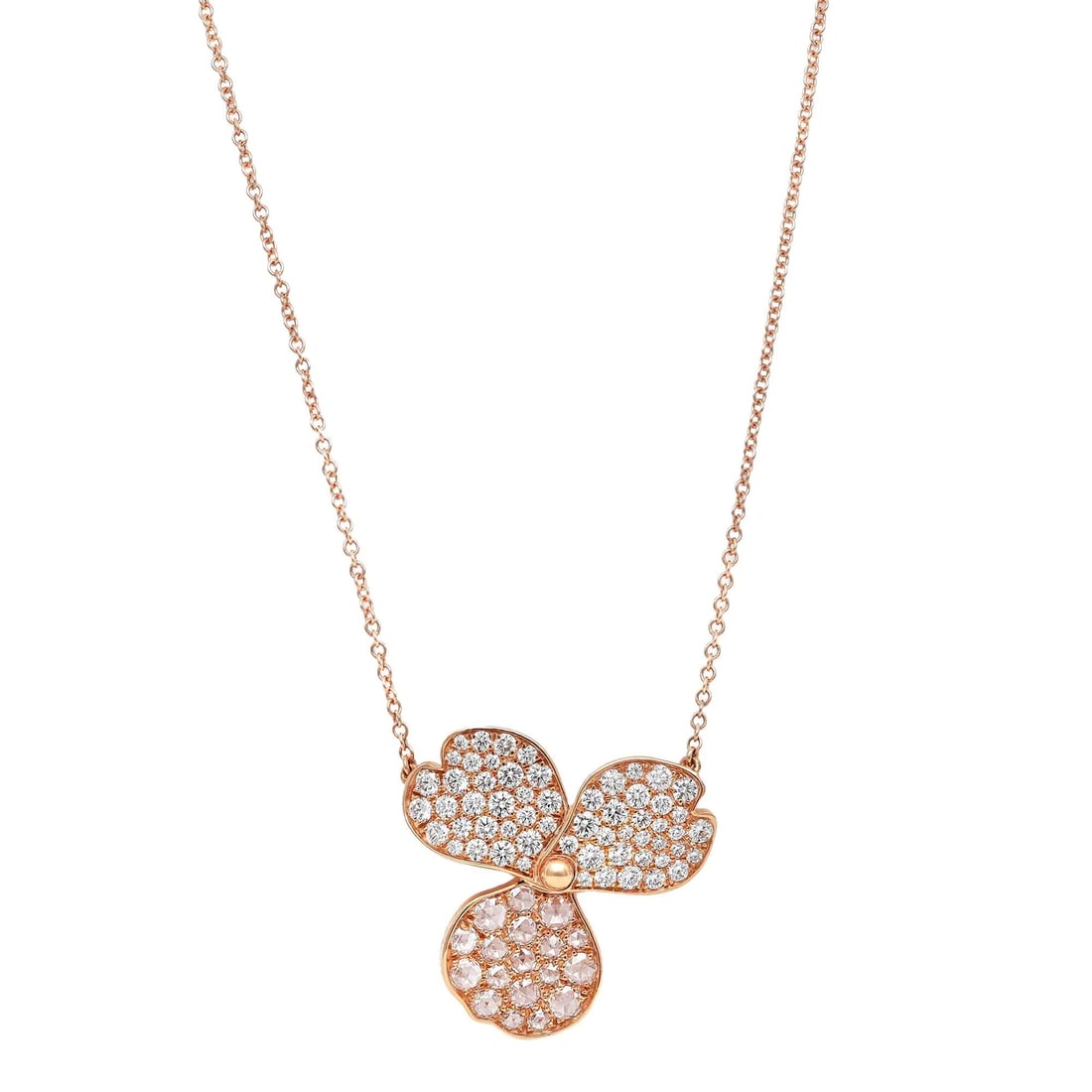 Tiffany & Co. 18K Rose Gold Diamond Pave Flower Pendant Necklace: Tiffany & Co. 18K Rose Gold Diamond Pave Flower Pendant Necklace Discover elegance with the Tiffany & Co. Diamond Pave Large Paper Flowers Pendant Necklace, beautifully crafted in 18K rose gold. This