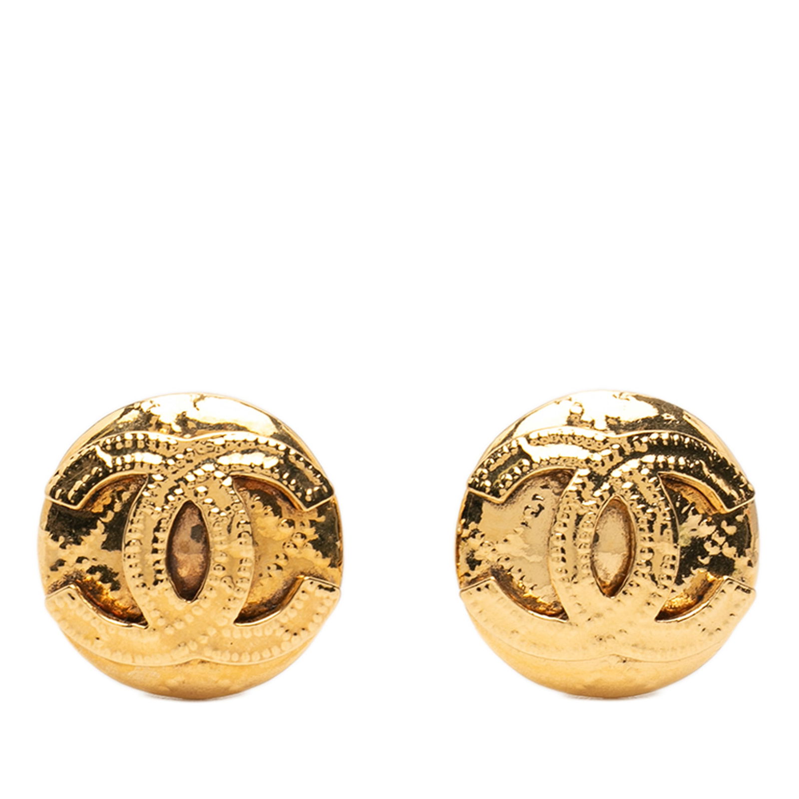 Chanel CC Logo Gold Plated Metal Clip On Round Earrings (1 of 4)