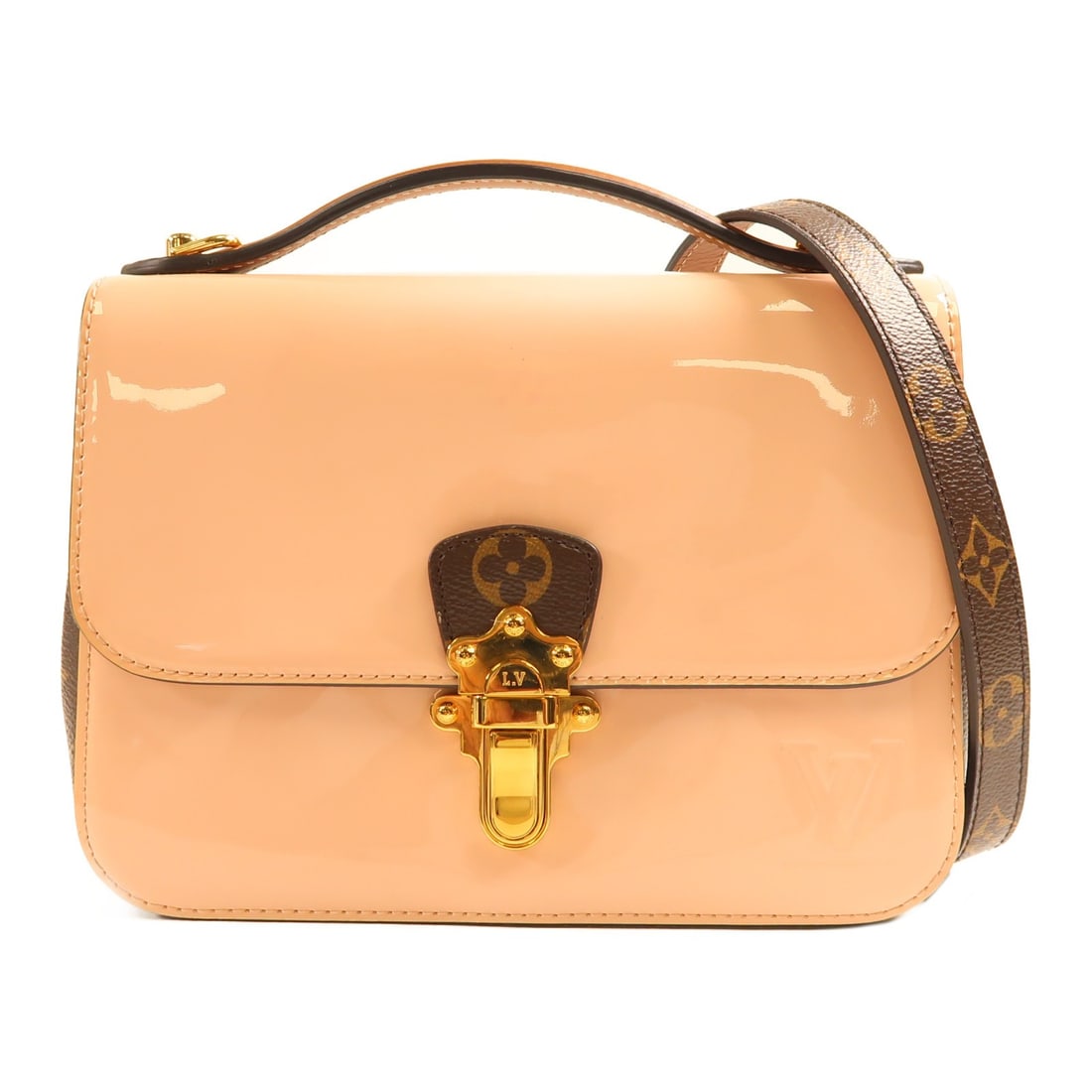 Louis Vuitton Cherrywood M53355 Patent Monogram Two Way Shoulder Bag: Louis Vuitton Cherrywood M53355 Patent Monogram Two Way Shoulder Bag This Louis Vuitton Cherrywood 2-way shoulder bag features a brown PVC coated canvas exterior with a monogram and patent finish. The