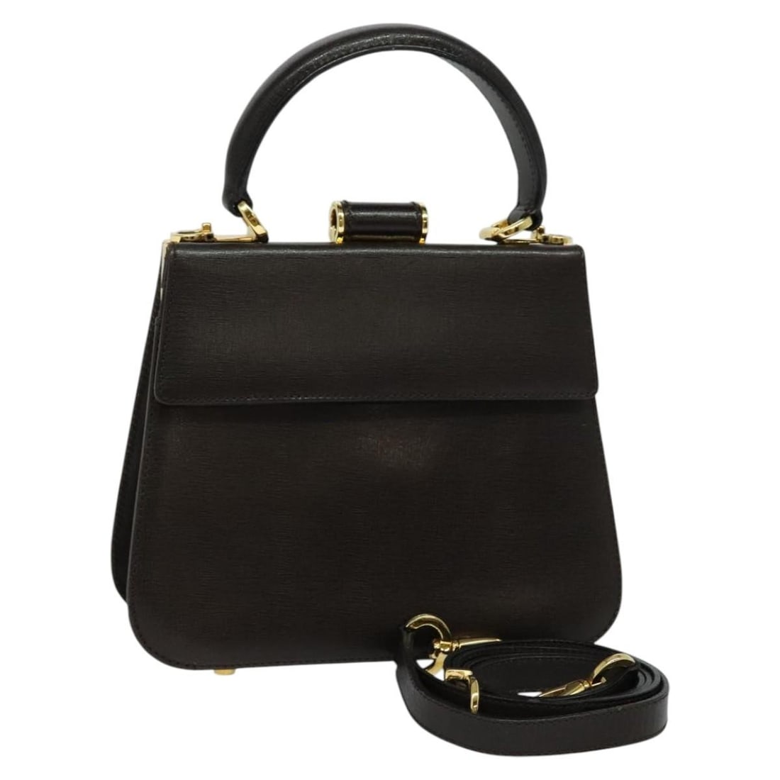 Salvatore Ferragamo 2-Way Leather Hand Bag Brown Gold Made in Italy (1 of 18)