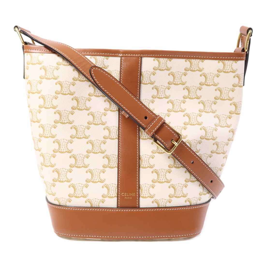 Celine Triomphe Small Shoulder Bag White Brown Coated Canvas Gold Hardware (1 of 13)