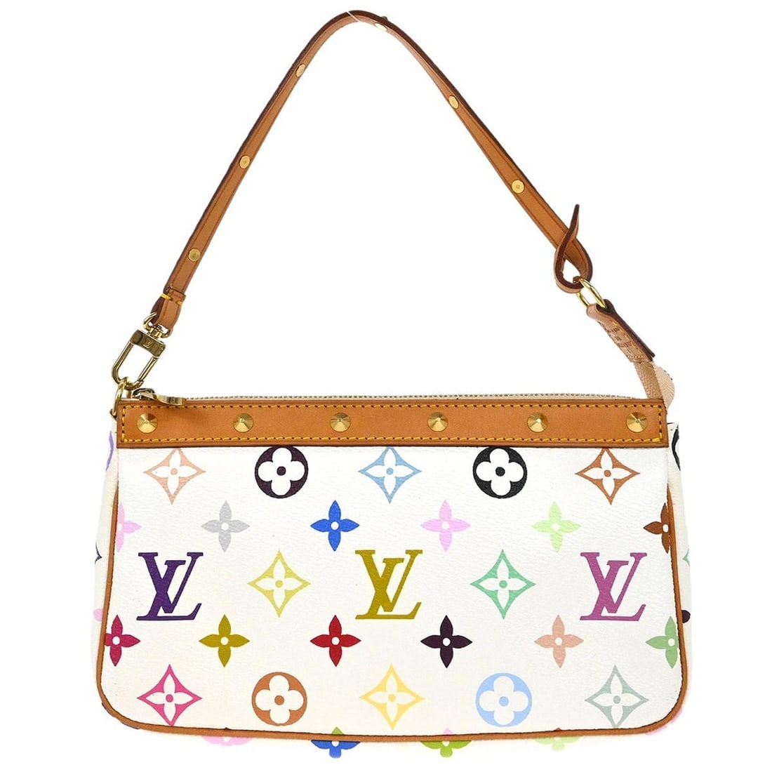 Louis Vuitton Monogram Multicolor Pochette Accessoires White Canvas Handbag M92649: Louis Vuitton Monogram Multicolor Pochette Accessoires White Canvas Handbag M92649 This Louis Vuitton Pochette Accessoires features the iconic Monogram Multicolor canvas in white, accented with a logo