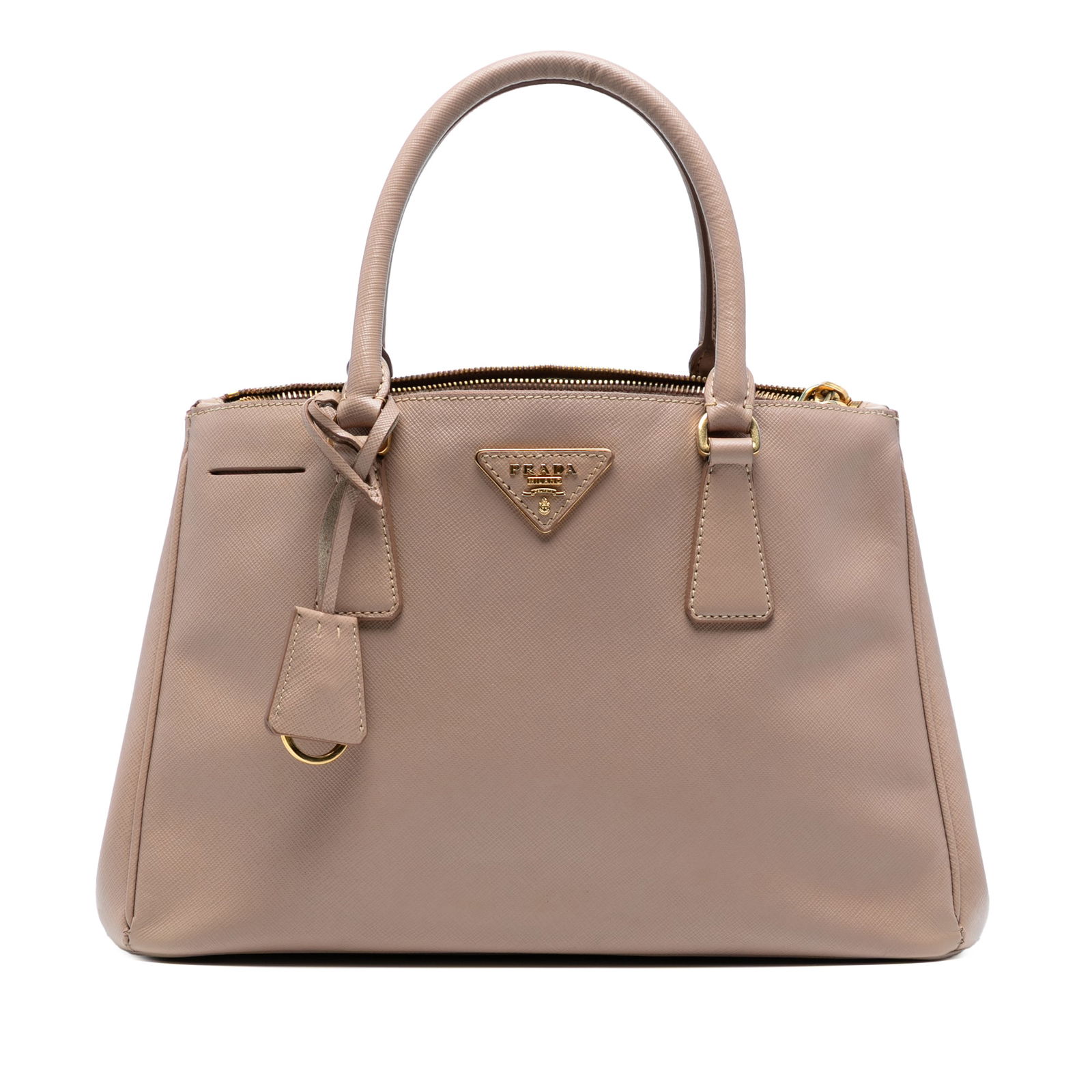 Prada Small Saffiano Lux Galleria Double Zip Satchel Brown Leather (1 of 8)