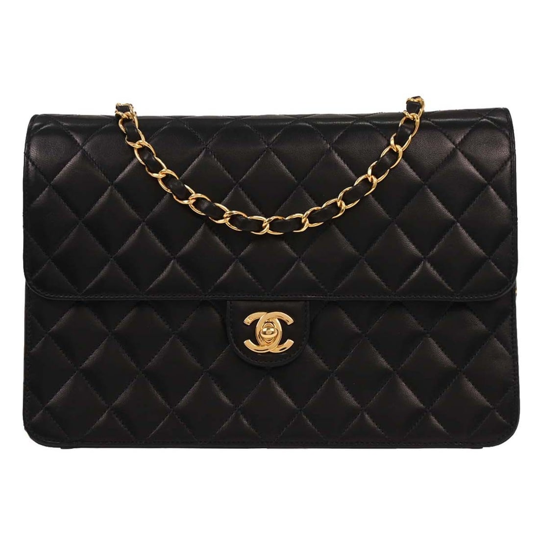 Chanel Black Lambskin Medium Classic Flap Shoulder Bag: Chanel Black Lambskin Medium Classic Flap Shoulder Bag Introducing the Chanel Black Lambskin Turnlock Medium Half Flap Shoulder Bag, a timeless accessory that embodies luxury and elegance. Crafted fro