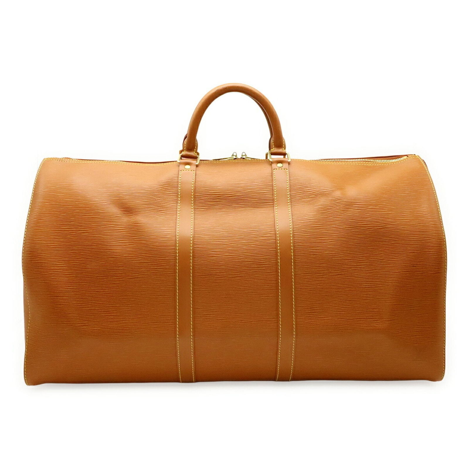 Camel Leather Keepall 55 Travel Bag by Louis Vuitton: Camel Leather Keepall 55 Travel Bag by Louis Vuitton This Louis Vuitton Keepall 55 is crafted from camel-colored leather and designed for unisex use. The bag features a spacious interior and classic s