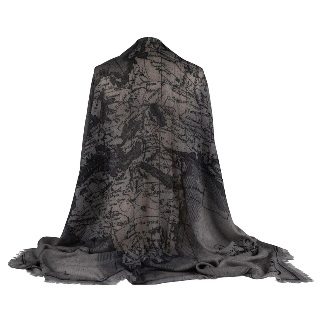 Chanel Gray Cashmere Map Shawl 52 x 52 Italy: Chanel Gray Cashmere Map Shawl 52 x 52 Italy Elevate your style with this exquisite Chanel Gray Cashmere Map Shawl. Crafted in Italy from luxurious cashmere, this shawl features a striking outlined ma
