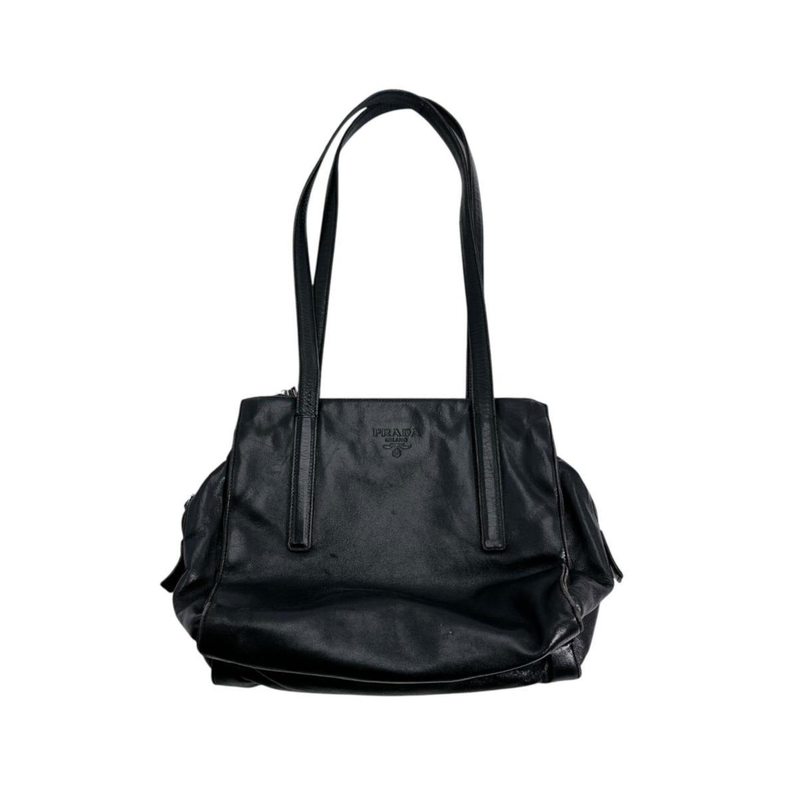 Prada Black Leather Shopping Tote Bag Italy W 24 cm (1 of 17)