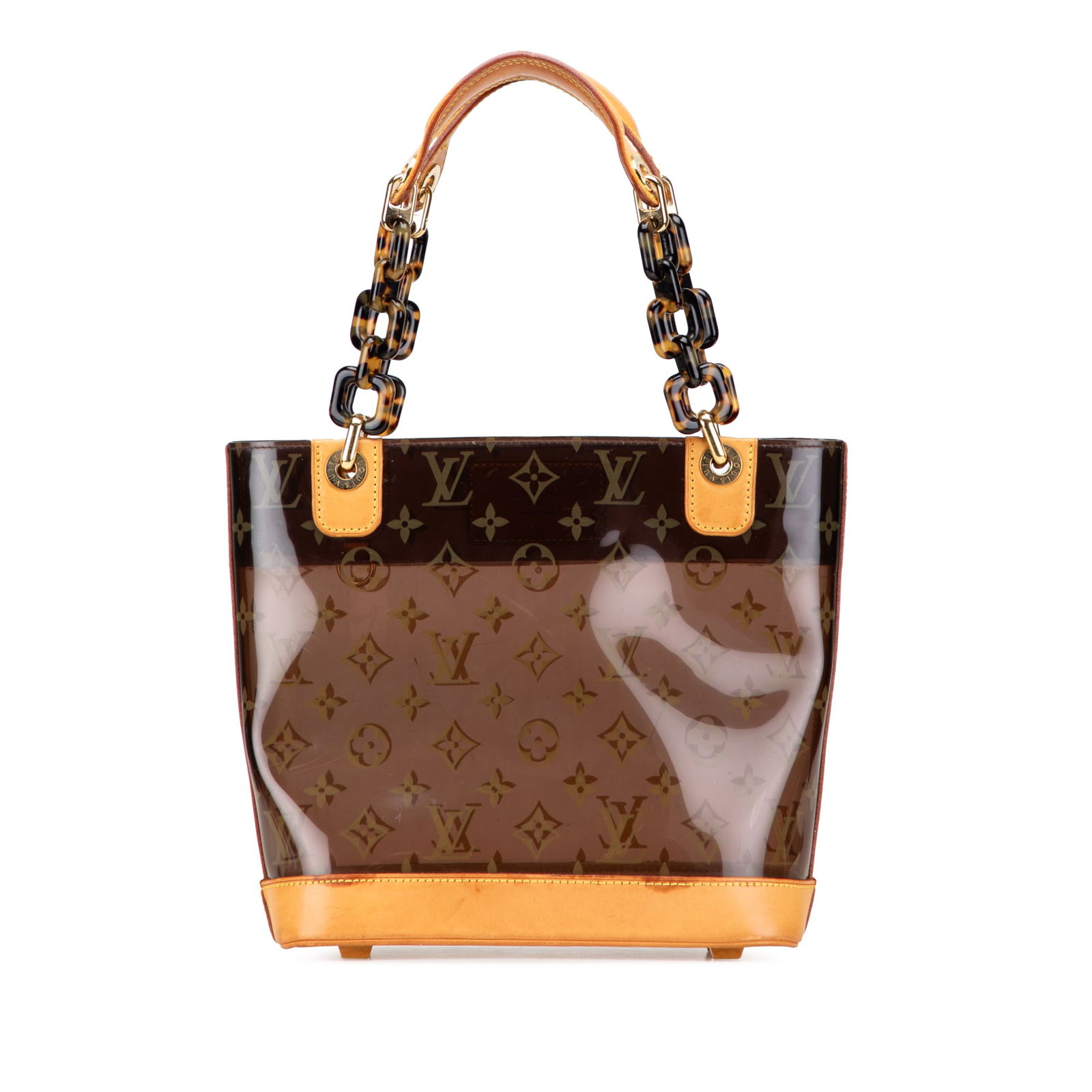 Louis Vuitton Monogram Cabas Sac Ambre PM Brown PVC Bag: Louis Vuitton Monogram Cabas Sac Ambre PM Brown PVC Bag The Louis Vuitton Monogram Cabas Sac Ambre PM is an elegant bag designed with a PVC body complemented by vachetta leather trim. It features flat