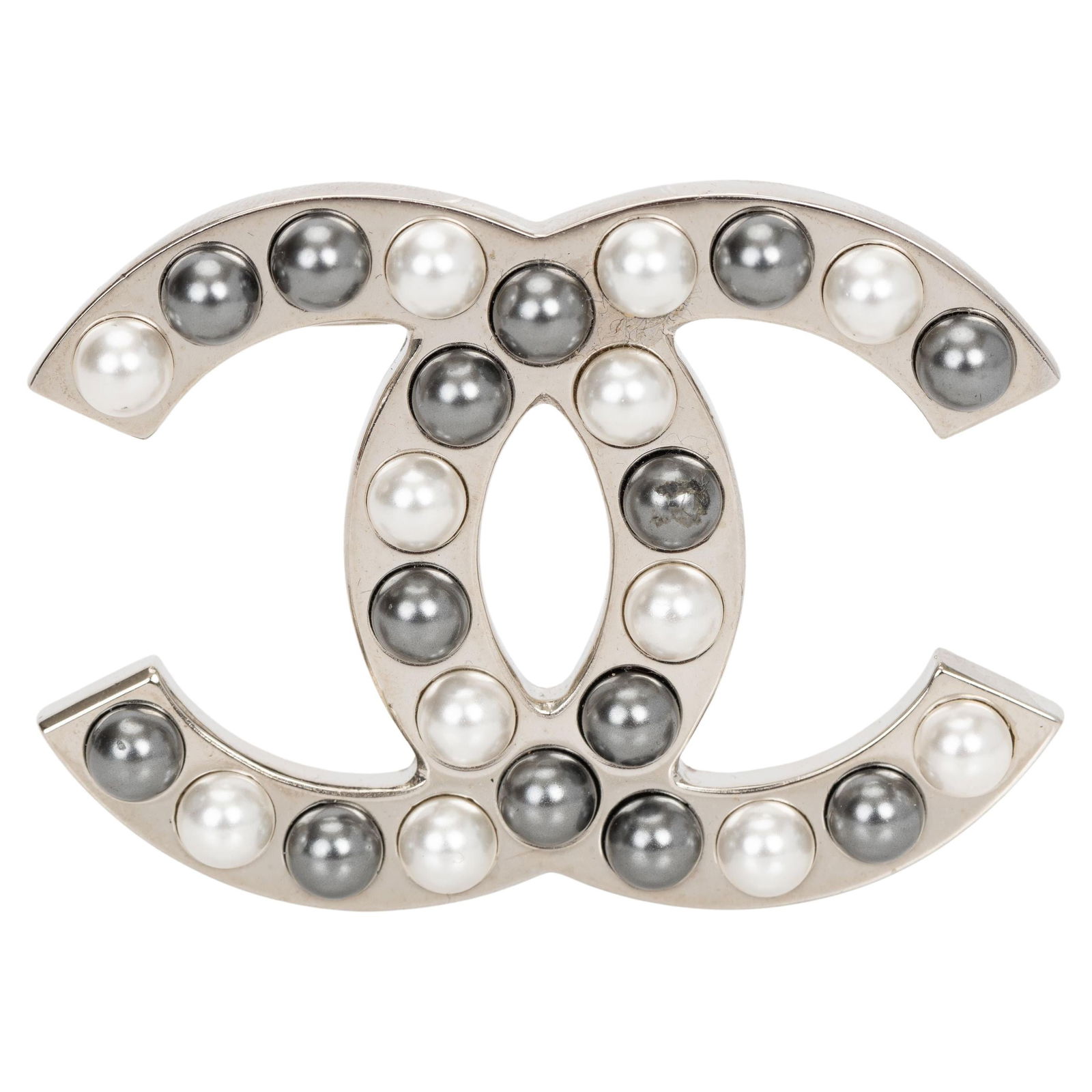 Chanel 2017 2 Tone Pearl CC Logo Brooch with Velvet Pouch (1 of 5)