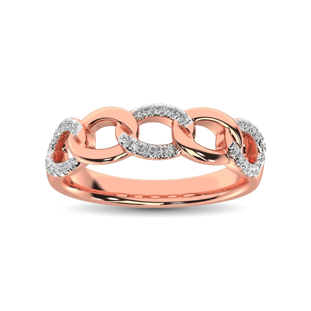 14K Rose Gold 1/6 Ct.Tw. Diamond Interlinked Anniversary Band: 14K Rose Gold 1/6 Ct.Tw. Diamond Interlinked Anniversary Band This glamorous Anniversary Band is available in 14K Rose Gold. There are 36 round diamonds with a total carat weight of 1/6 Ct.Tw. set in