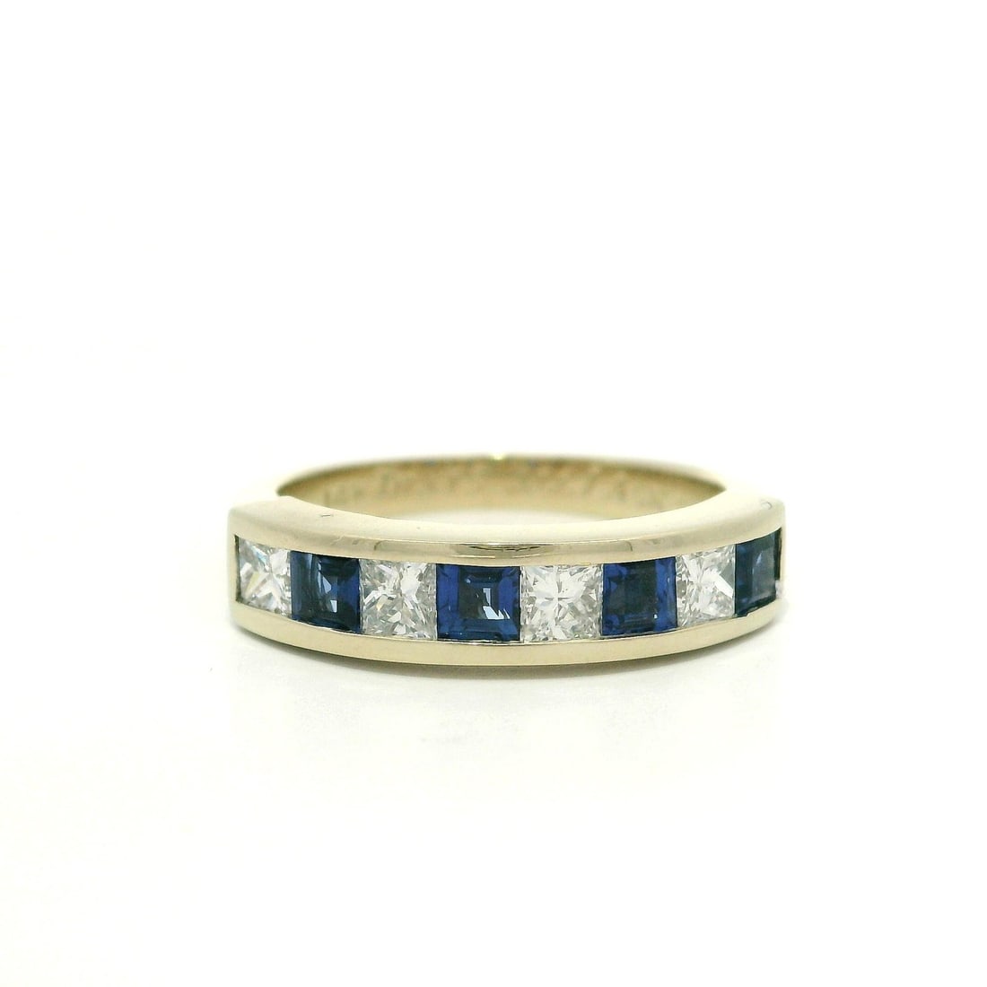 Vintage Retro 14k White Gold Sapphire Diamond Band Ring 1.1ctw: Vintage Retro 14k White Gold Sapphire Diamond Band Ring 1.1ctw This stunning Vintage Retro band ring is crafted from solid 14k white gold and features a beautiful combination of natural sapphires and