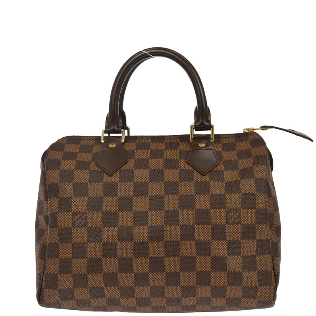 Louis Vuitton Speedy 25 Brown Damier Leather Small Duffle Bag N41365: Louis Vuitton Speedy 25 Brown Damier Leather Small Duffle Bag N41365 This Louis Vuitton Speedy 25 handbag features the iconic Damier pattern in brown leather with double handles and a zip closure. The